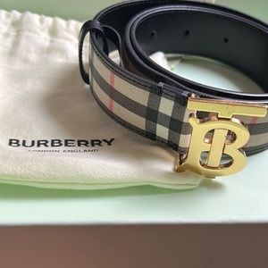 Burberry Men's Monogram TB Buckle Plaid Belt - Black Archive Beige - Size 32